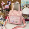 Pink ita bag canvas shoulder crossbody bag cute large capacity anime pin display insert bag - Pink