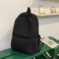 Μαύρο σακίδιο πλάτης casual με πιέτες για γυναίκες και μαθητές, κομψή τσάντα ιαπωνικού στυλ. - S / Μαύρο