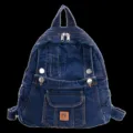 Vintage Denim Backpack Casual Student School Bag Retro Chic Travel Daypack for Women - Navy Blue