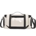Detailed view of the cute pain bag clear window and durable black shoulder straps. - Black and White Contrast Style / White
