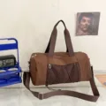 Lightweight brown gym duffel bag large capacity sports travel bag with front mesh pocket - Coffee