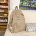 Canvas backpack for women, casual school bag with cute dog embroidery and large capacity. - Baseball Set / L / Khaki