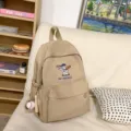 Casual beige canvas backpack for students, large capacity school bag with cute puppy embroidery. - Baseball Set / S / Khaki
