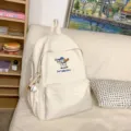 Cute embroidered dog backpack large capacity casual daypack for school travel students. - Baseball Set / L / White
