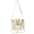 Beige nylon crossbody drawstring dumpling bag, casual streetwear fashion shoulder handbag. - One Size / Off White