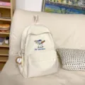 White canvas school backpack for students, cute dog embroidery, large capacity casual daypack. - Baseball Set / S / White