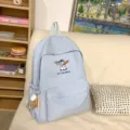 Light blue cute puppy embroidered canvas backpack, large capacity school bag for girls travel. - Baseball Set / L / Blue