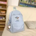 Light blue canvas student school backpack with cute puppy baseball embroidery and keychain. - Baseball Set / S / Blue