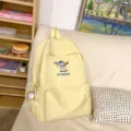 Yellow embroidered puppy canvas backpack, large capacity casual school bag for daily travel use. - Baseball Set / L / Yellow
