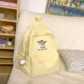 Yellow canvas school backpack with cute puppy embroidery and casual style for daily travel. - Baseball Set / S / Yellow