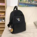 Black canvas school backpack with cute puppy embroidery and baseball keychain accessory. - Baseball Set / S / Black