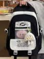 Schwarzer weißer Studenten Schulrucksack Canvas süßer lässiger Tagesrucksack für Jugendliche - Nur Tasche (Kein Anhänger) / Schwarz
