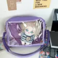 Purple canvas ita bag with transparent window for 25cm doll cute crossbody shoulder bag daily use - Light Purple