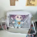 White transparent ita shoulder bag clear display messenger bag for cute plush doll. - White