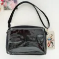 Black canvas ita bag with transparent front pocket for pins and dolls crossbody bag - Black
