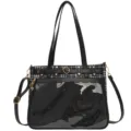 Black plaid ita bag with transparent window, cute heart buckle, PU leather shoulder bag. - Bag + Insert Board / Black and White Plaid