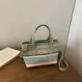 Geweven Handtas Groene Regenboog Streep Crossbody Tas Zomer Strand Tas Dames - Groen