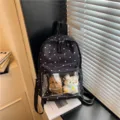 Stylish black polka dot backpack for women, cute transparent pocket casual school bag. - With Pendant / Black