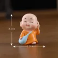 Mignonne petite figurine de moine en résine décoration de bureau zen animal à thé - Touchant la tête n° 3