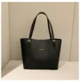 Klassische schwarze Damen Shopper Tasche Grosse Kapazitat PU Leder Schultertasche Alltag Stil - Schwarz