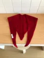 Red wool triangular scarf winter warm knitted shawl with cute bobble texture design. - Red