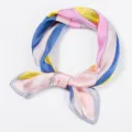 Geometric color-blocked silk square scarf, stylish multi-color fashion accessory detail. - 70x70cm / Gray
