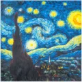 Dettaglio della sciarpa in seta di gelso con stampa del dipinto notte stellata van gogh. - A603-Cielo stellato
