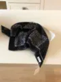 Black cotton square scarf with paisley and star pattern for men and women detail view - 58x58cm Size / Black