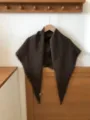 Brown wool triangle scarf detail, soft warm winter neckerchief, Korean style knit wrap. - Coffee