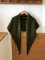 Women autumn winter warm solid color wool triangle scarf soft knitted fringe neckerchief - Olive Green
