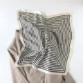 Elegant black and white geometric square silk scarf, minimalist design for women's daily wear. - White Striped