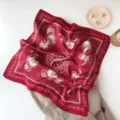 Red vintage silk scarf for women square scarf elegant carriage print neckerchief chic - Red Horse