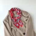 Pleated geometric print square scarf for women fashion neckerchief accessory 70x70cm - Red