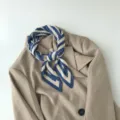 Blue white geometric pleated square scarf 70x70cm stylish fashion neckerchief accessory. - Greek Key Blue