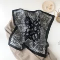Black and white paisley print square scarf, elegant imitation silk neckerchief for women daily styling. - Paisley Black