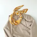 Pleated geometric print small square scarf yellow white neck accessory scarf detail view - Greek Key Yellow