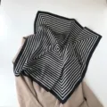 Black and white geometric print square silk scarf for women stylish neckerchief accessory. - Black Stripe