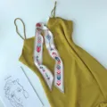 Elegant yellow slip dress with stylish geometric printed twilly silk scarf for women. - Arrow Khaki / 90x5cm