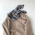 Black and white geometric pleated neckerchief, stylish scarf detail display for women. - Greek Key Black and White