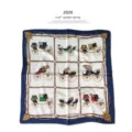 Luxury vintage carriage print silk square scarf for women fashion accessory 60cm size - 65x65cm / Navy Blue