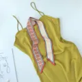 Zomer dames smalle lange lint zijden sjaal gecombineerd met elegante casual jurk set - Oranje Geruit Dubbelzijdig