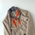 Pleated square scarf for women, elegant geometric stripe and polka dot neckerchief, soft fashion. - Saddle Polka Dots Grey and Orange