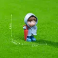 Cute resin figurine wearing a blue raincoat and boots holding a red umbrella for garden decor. - No. 4 Grey Boy / Cute Raincoat Couple