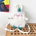 Süße Plüsch Monster Umhängetasche mit Hasenohren, flauschigem weißem Design und Stickerei. - Weiß