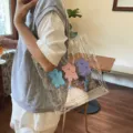 Borsa a tracolla trasparente con stampa orsetto, shopper PVC casual per ragazze studenti. - Trasparente senza pendente