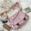 Japanese Harajuku style pink messenger bag with large capacity casual canvas crossbody bag. - No Pendant / Pink
