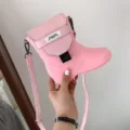 Borsa a tracolla rosa a forma di stivale da pioggia, borsa a spalla creativa e carina per le donne. - Rosa