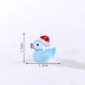 Mini blue Christmas duck resin figurine with Santa hat, 1.7cm micro landscape DIY decor. - Luminous Light Blue