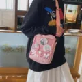 Bolso ita de anime lindo japonés rosa transparente bandolera con insignias y pompones. - Rosa