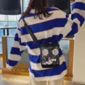 Bolso ita transparente de estilo anime japonés con insignias lindas y perlas, bolso cruzado lindo. - Negro
